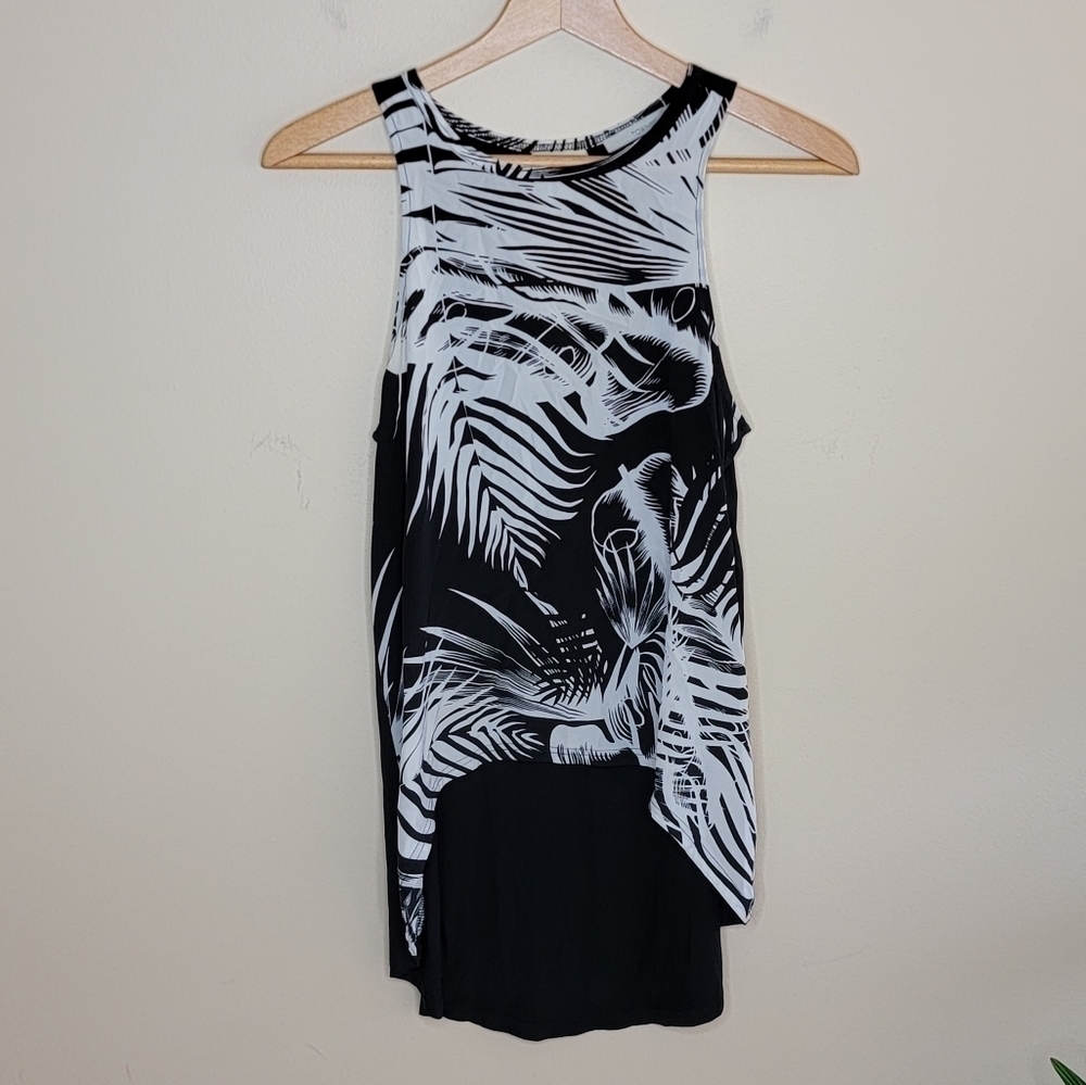 Townsen Black & White Tropical Print High-Low Tank Top Size XS